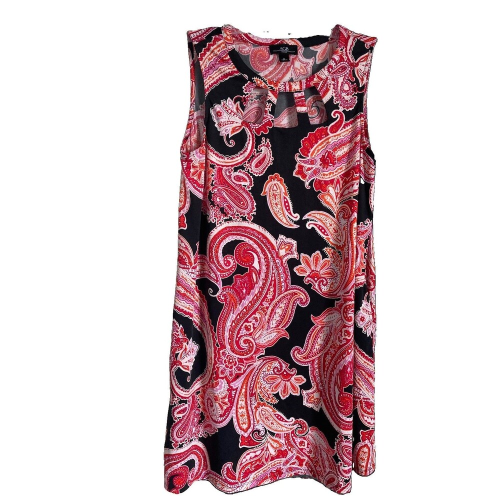 AGB size M black red pink paisley sleeveless A-line dress Lightweight Excellent